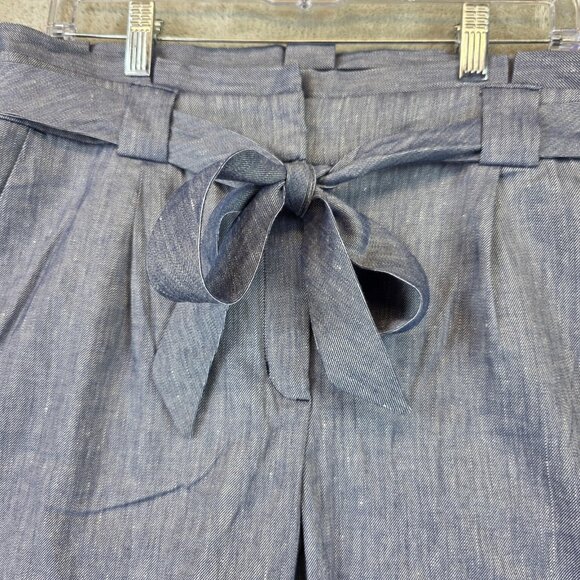Express Pants Womens Size 12R Blue Ankle High Rise Belted Linen Blend Tapered - Picture 2 of 14